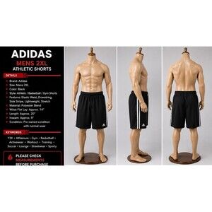 adidas Athletic Shorts Men's Black New without Tags 2XL Drawstring Climalite
